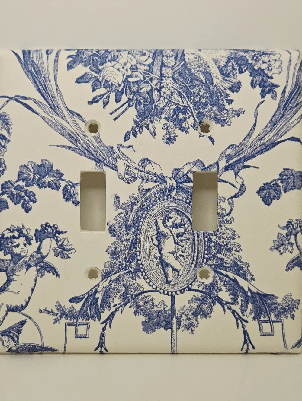 Blue Toile Decorative Light Switch Plate and Outlet Cover Set - Home Wall Decor